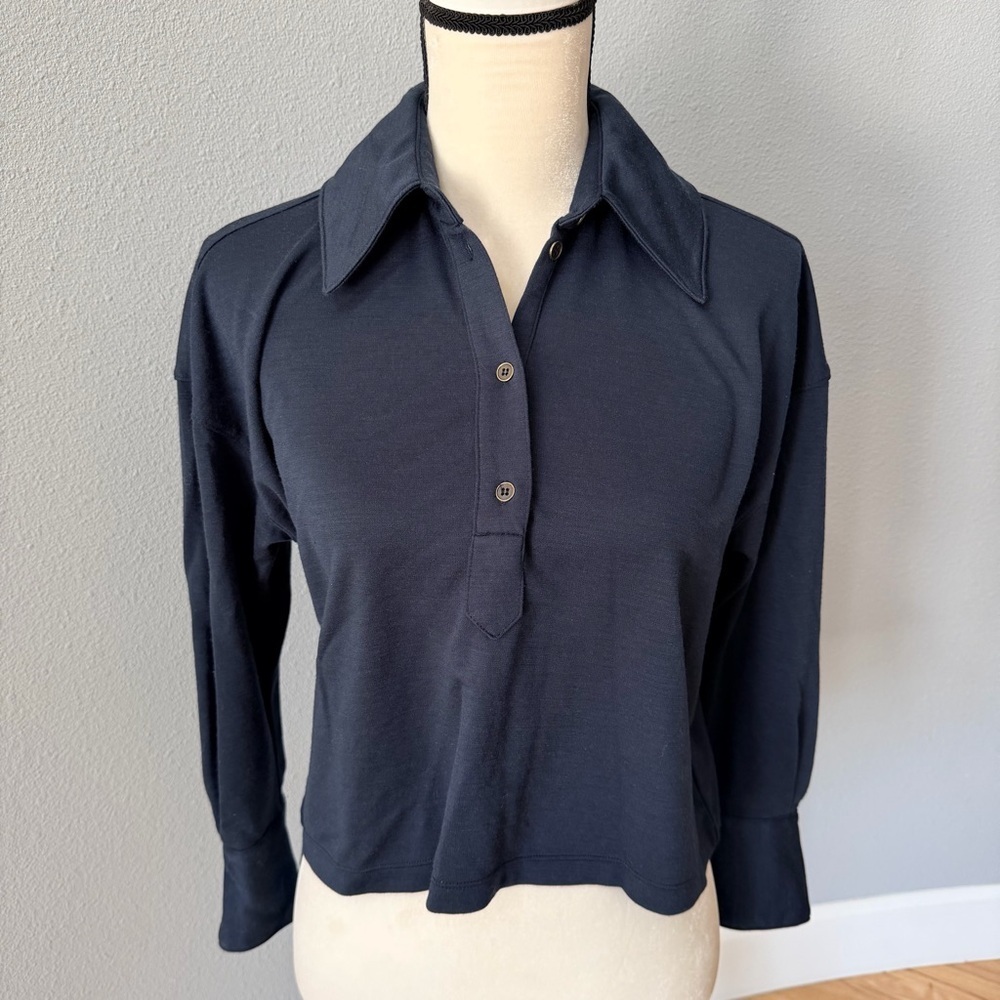 THE SURREY Navy Vespa Boxy Long Sleeve Polo Cropped XS Excellent Condition - Picture 2 of 13